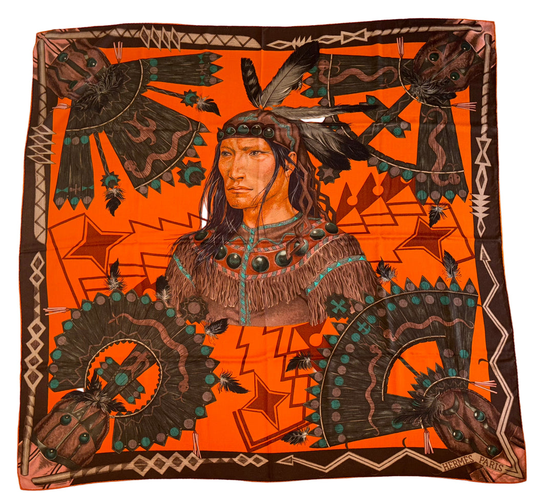Hermes Cashmere/Silk GM Shawl “Cosmogonie apache” by Antoine Tzapoff 140.