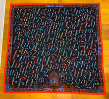 Load image into Gallery viewer, Rare Highly Collectible Hermes Cashmere and Silk GM Shawl “Lettres d’Erevan” by Karen Petrossian 140.