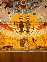 Load image into Gallery viewer, Hermes Silk Twill Scarf “Les Mythologies des Hommes Rouges” by Kermit Oliver.