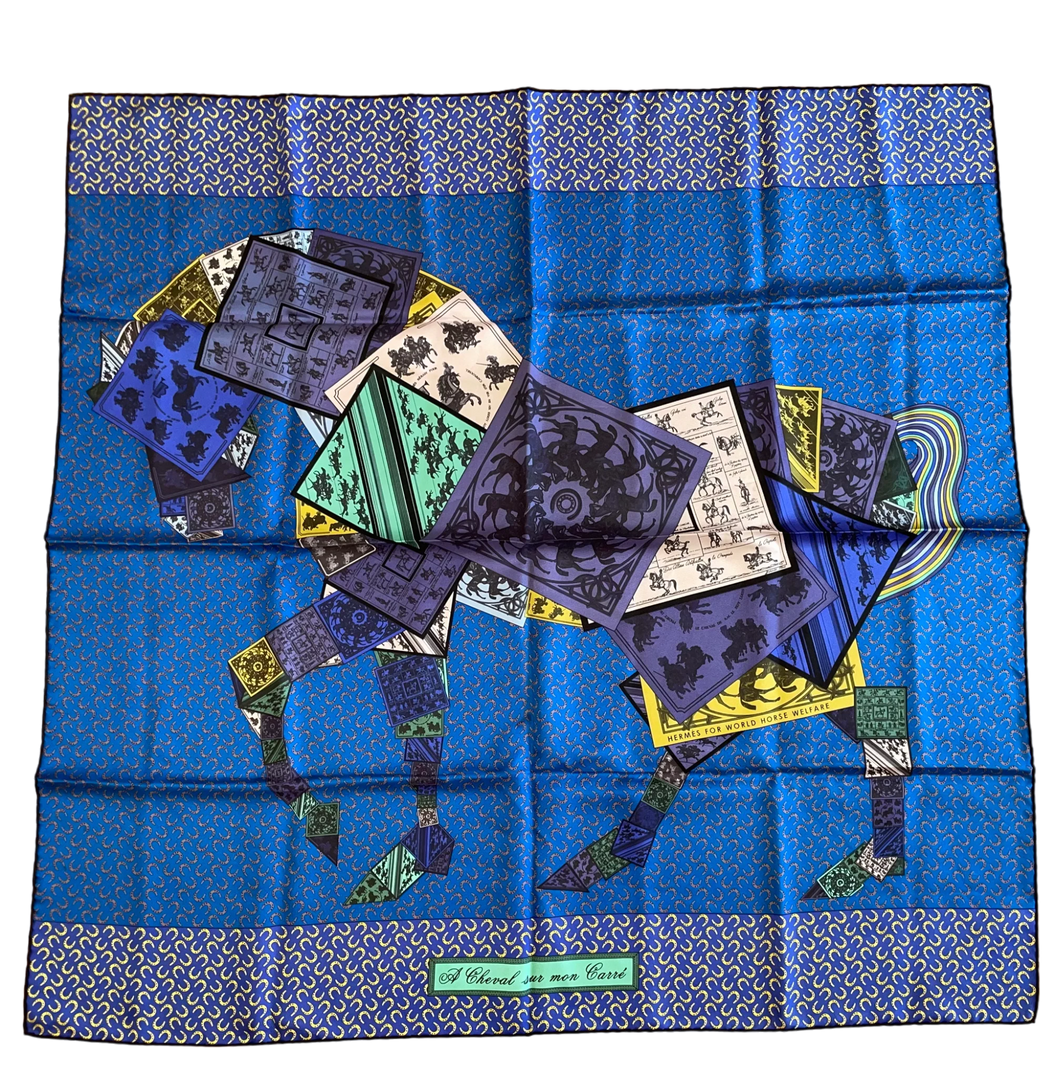 Limited edition Hermes Silk Twill Scarf “A Cheval sur mon Carre” for World Horse Welfare by Bali Barret.