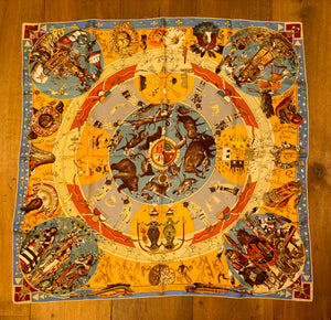 Hermes Silk Twill Scarf “Les Mythologies des Hommes Rouges” by Kermit Oliver.