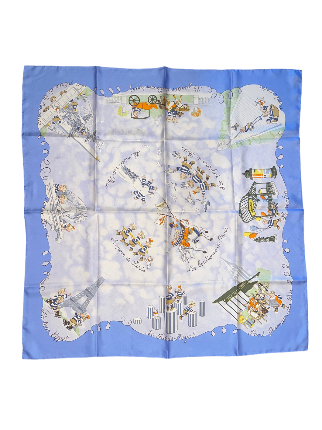 Special edition Hermes Silk Twill Scarf “Les Triples et smiles” by Nicole Lambert.