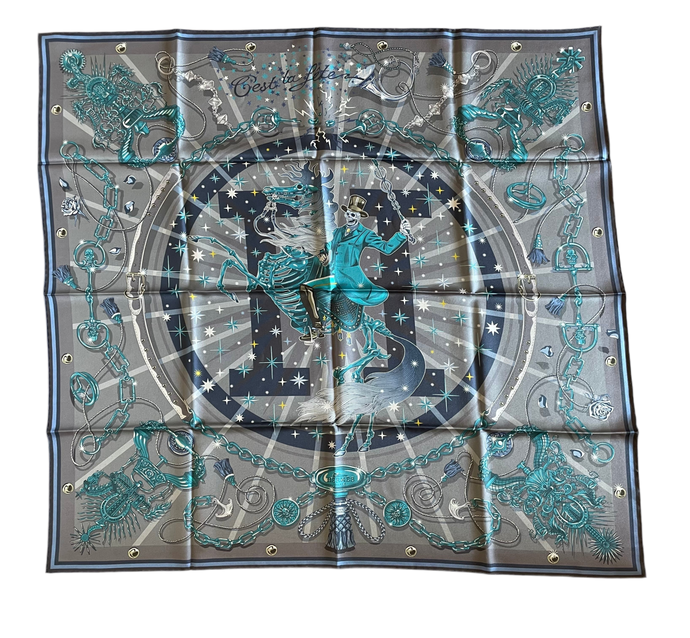 Hermes Double-faced silk scarf “C’est la Fête” by Daiske Nomura.