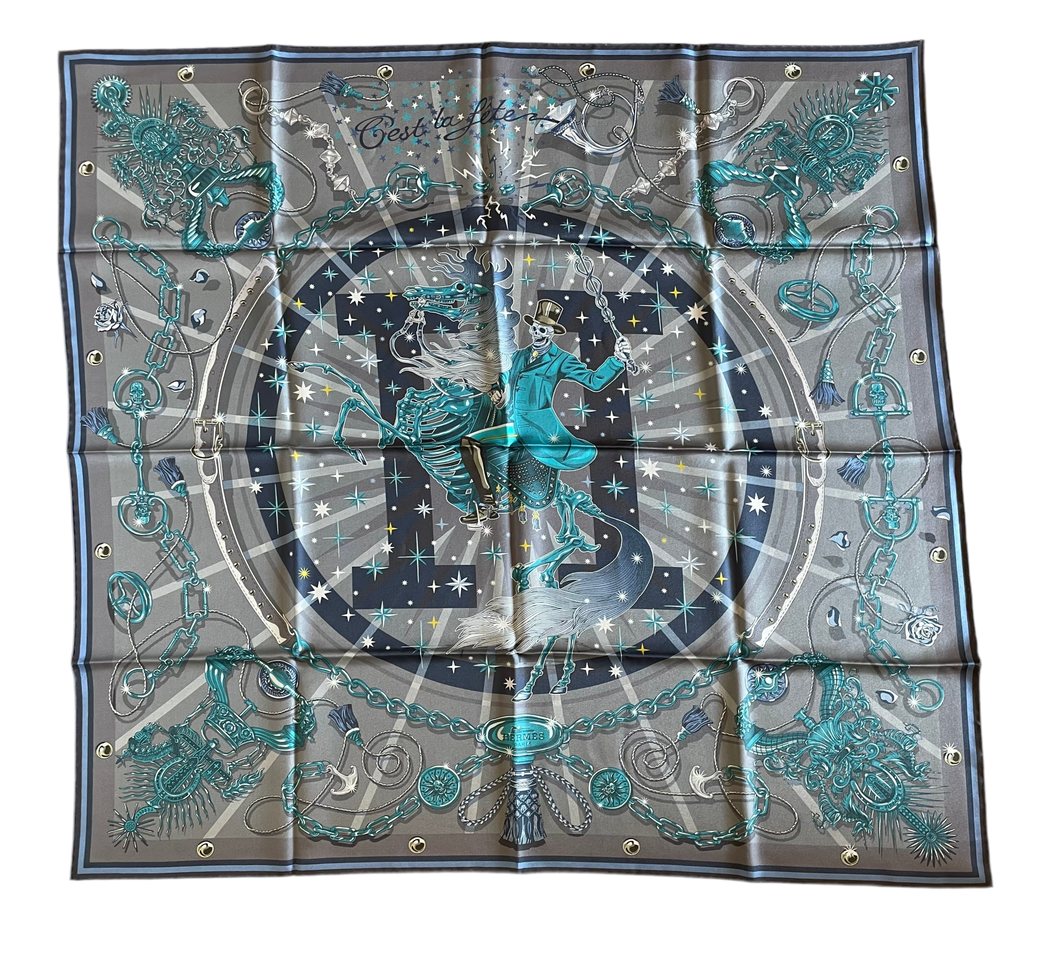 Hermes Double-faced silk scarf “C’est la Fête” by Daiske Nomura.