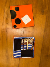 Load image into Gallery viewer, Limited Edition collaboration Comme des Garçons and HERMES 100% SILK TWILL Scarf “Coaching” by Rei Kawakubo and Julie Abadie.