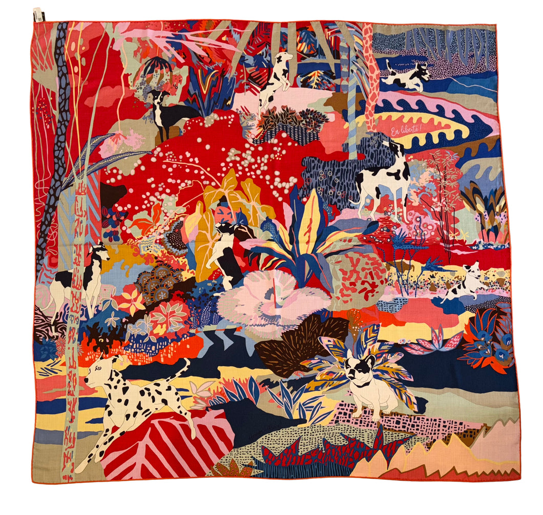 Hermes Cashmere and Silk GM Shawl «En Liberte !» by Carine Brancowitz 140.