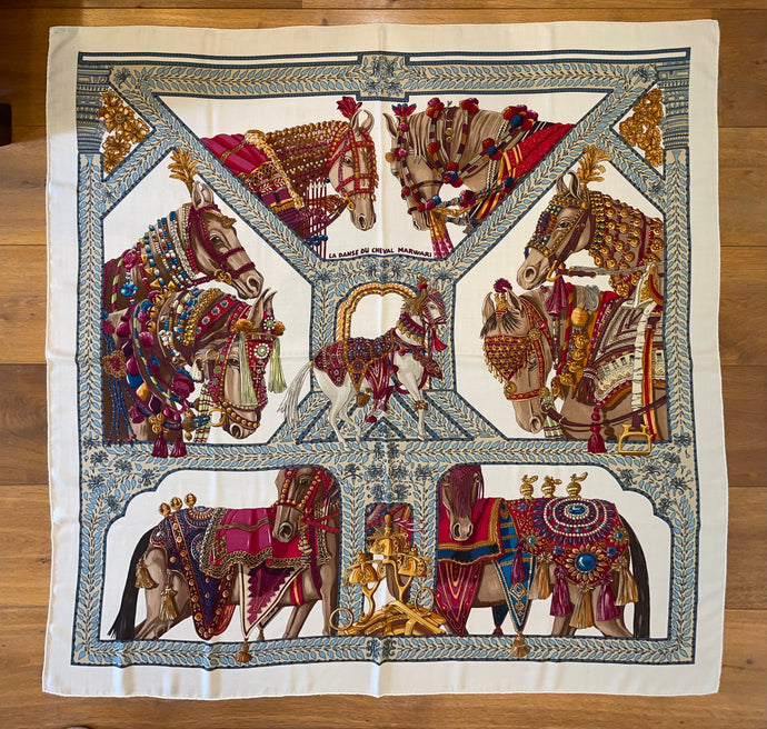 Hermes Cashmere/Silk GM Shawl “LA DANSE DU CHEVAL MARWARI” by Annie Faivre 140