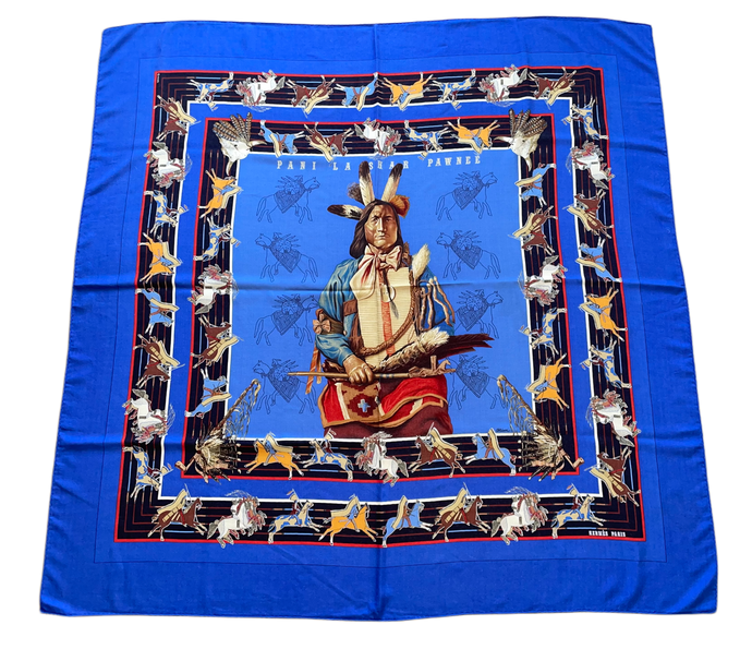 Hermes Cashmere and Silk Scarf “La Pani Shar Pawnee” by Kermit Oliver 140.
