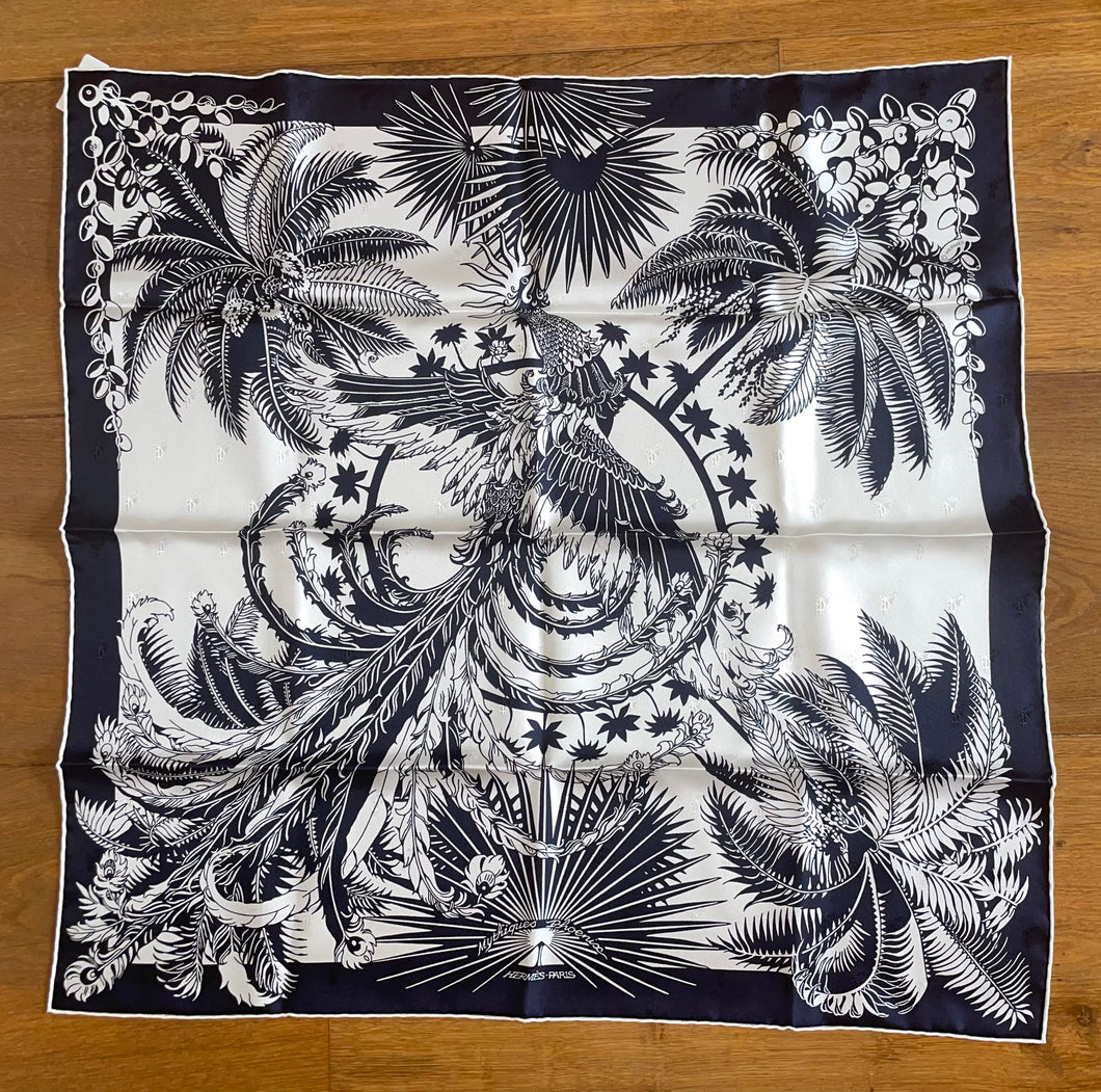 Hermes Vintage Silk Jacquard Scarf “MYTHIQUES PHOENIX” by Laurence Bourthoumieux.