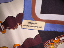 Load image into Gallery viewer, Limited Edition collaboration Comme des Garçons and HERMES 100% SILK TWILL Scarf “Coaching” by Rei Kawakubo and Julie Abadie.