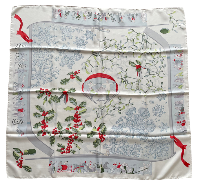 Limited Edition Hermes Silk Scarf “Neige d’Antan” Megeve by Cathy Latham.