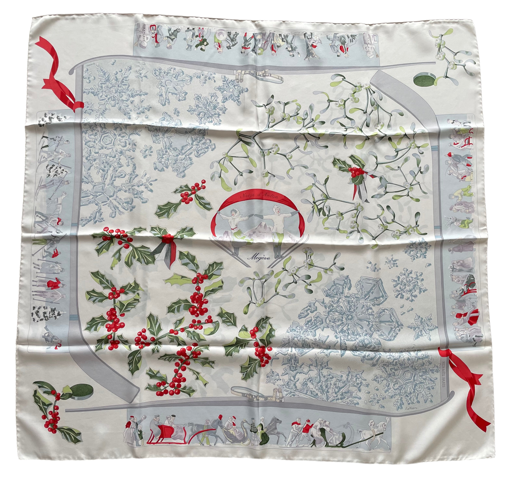 Limited Edition Hermes Silk Scarf “Neige d’Antan” Megeve by Cathy Latham.