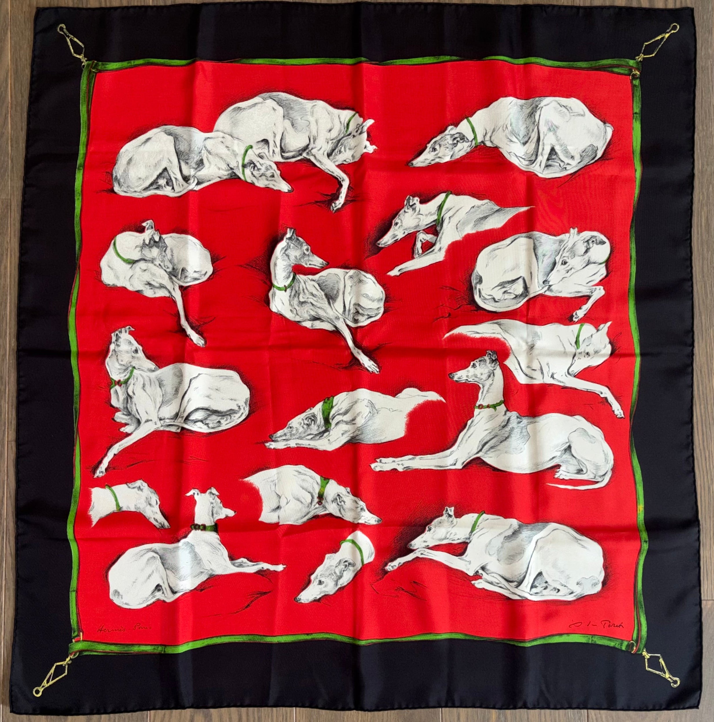 HERMES スカーフ Hermes Silk Twill Scarf «Les Levriers» by Xavier de Poret