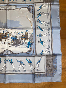 Limited Edition Hermes Silk Twill Scarf “Les Plaisirs du Froid" by Hugo Grygkar for Courmayeur.