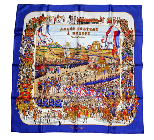 Hermes Silk Twill Scarf “Grande Cortege au Moscou” by Michel Duchene.