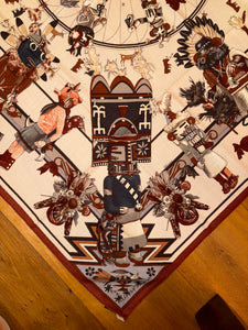 Hermes Cashmere and Silk GM Shawl “Kachinas” by Kermit Oliver 140.