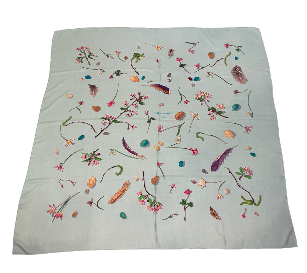 Hermes Cashmere and Silk GM Shawl “Fleurs et Plumes” by Leigh P. Cook 140.