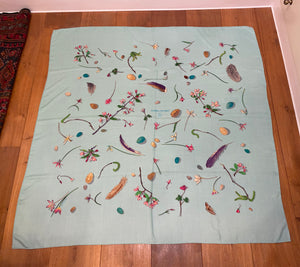 Hermes Cashmere and Silk GM Shawl “Fleurs et Plumes” by Leigh P. Cook 140.