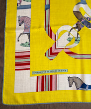 Load image into Gallery viewer, Hermes Cashmere/Silk Shawl “Eperon d’Or et Tenues de Jour” by  Henri d'Origny and Jacques Eudel 140