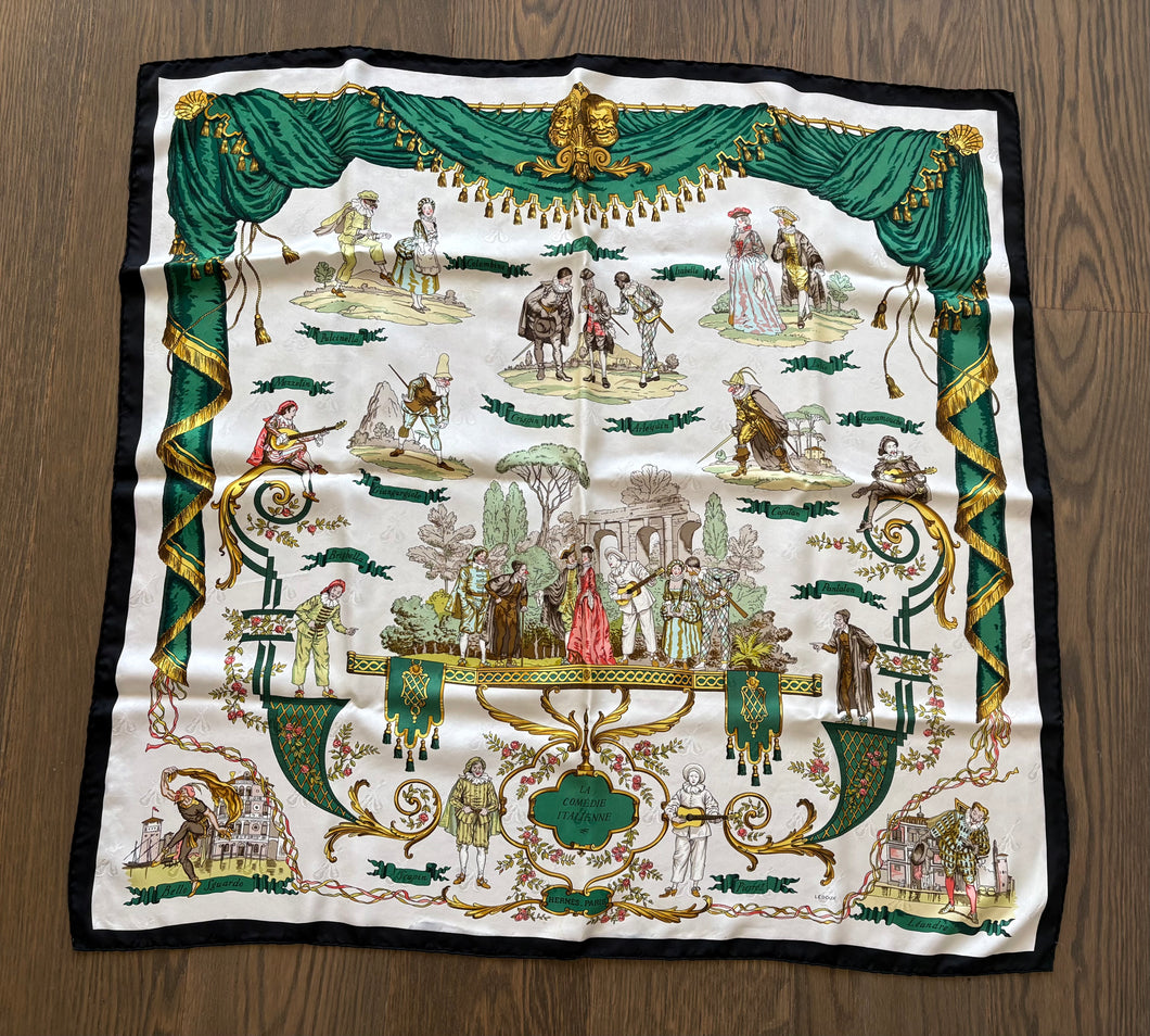 Hermes Silk jacquard Scarf “La Comédie Italienne” by Philippe Ledoux.