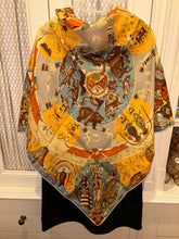 Load image into Gallery viewer, Hermes Silk Twill Scarf “Les Mythologies des Hommes Rouges” by Kermit Oliver.
