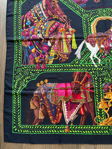 Hermes Cashmere/Silk GM Shawl “LA DANSE DU CHEVAL MARWARI” by Annie Faivre 140.