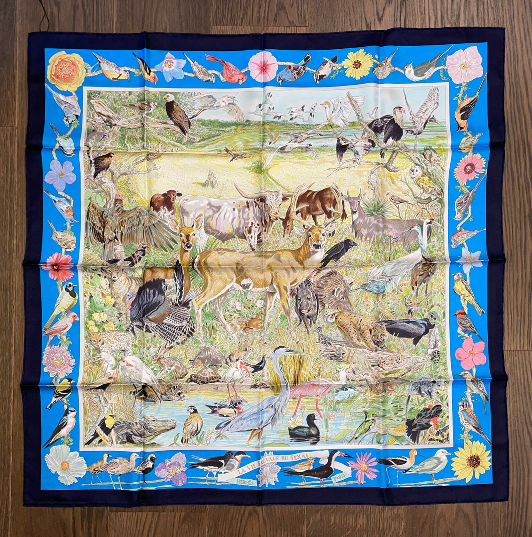 Hermes Silk Twill Scarf “La vie sauvage du Texas” by Kermit Oliver.