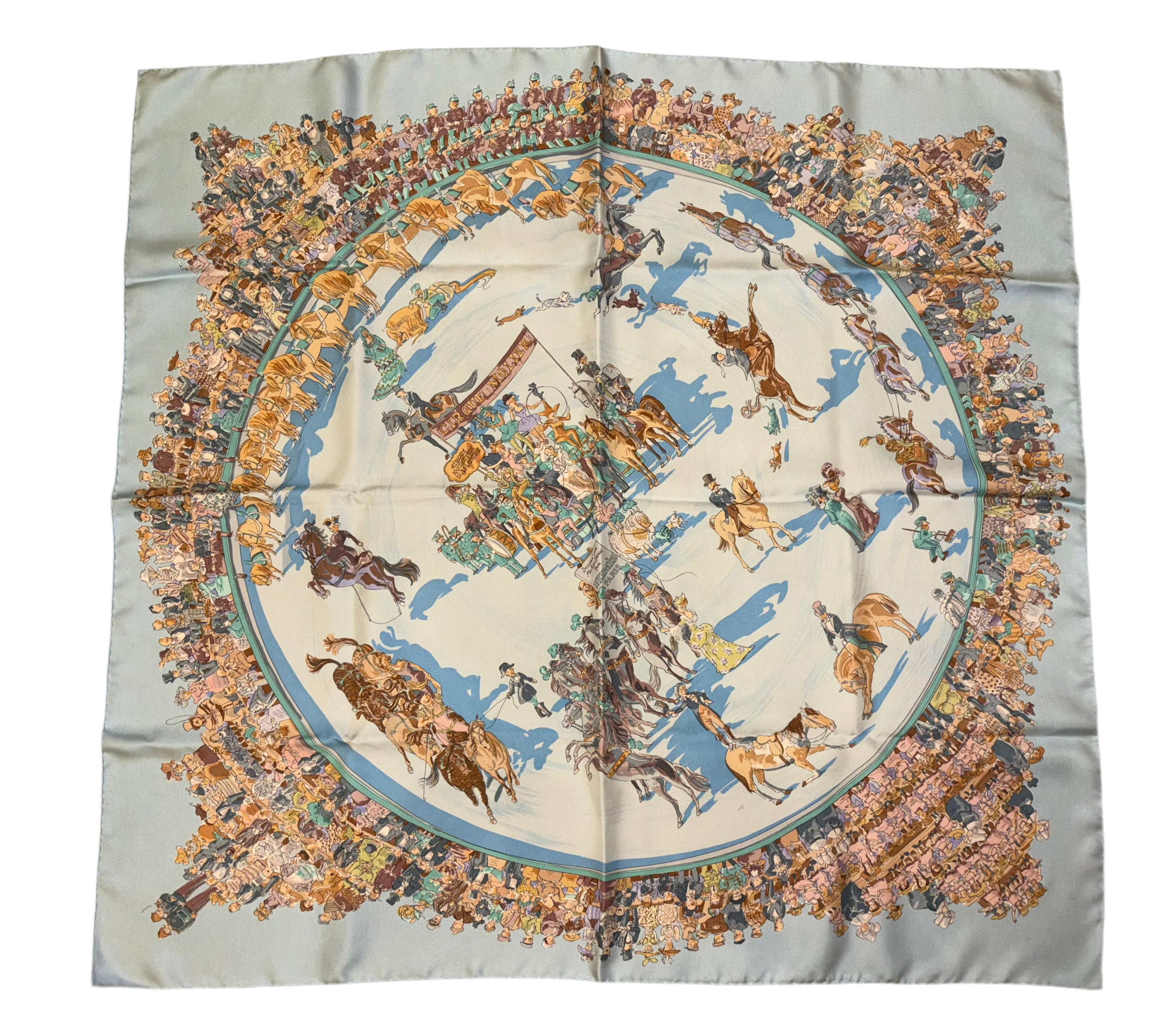 美品✨HERMES Cirque Molier クロップデニム シルク リネン Hermes Silk Scarf “Cirque Molièr” by Philippe Dumas