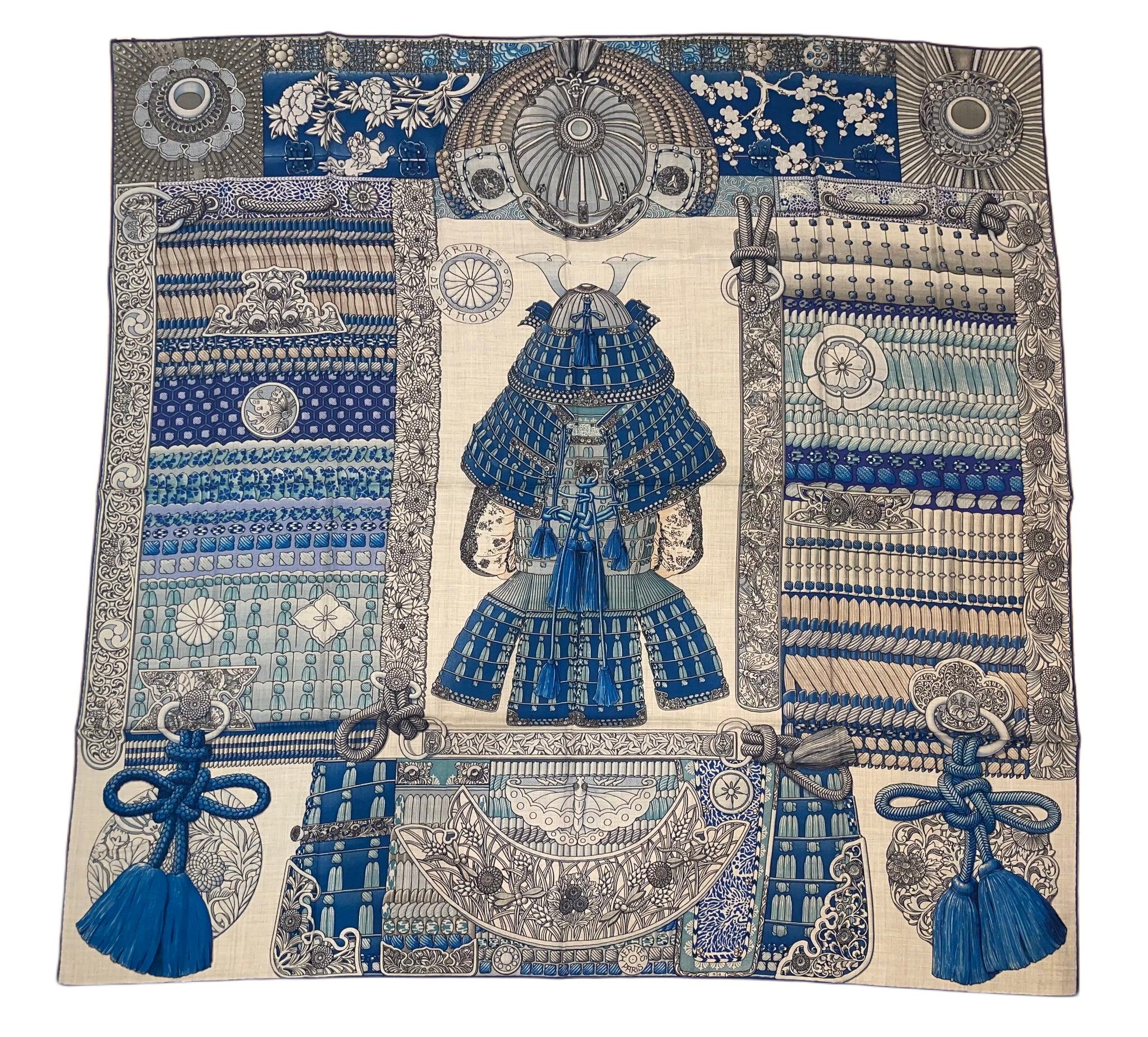 Hermes Cashmere and Silk GM Shawl “Parures de Samourais” by Aline