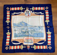 Load image into Gallery viewer, Hermes silk scarf &quot;Rocher de la Vierge, Le Port, Vieux Villa Eugenia A Biarritz” by Hugo Grygkar.