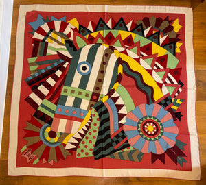 Hermes Cashmere/Silk GM Shawl “Cheval de Fete” by Jan Bajtlik 140.