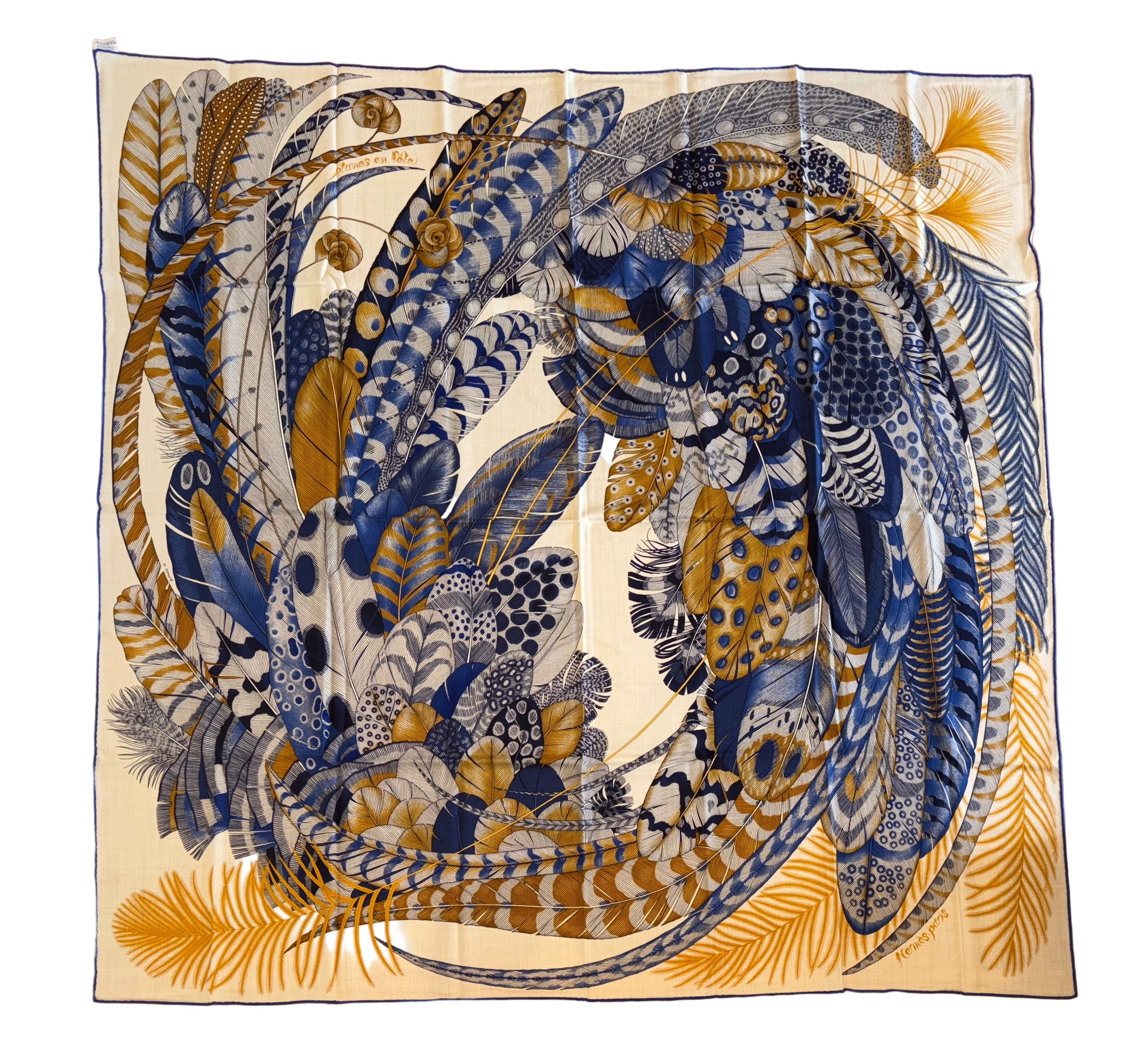 HERMES シルクスカーフ PLUMES Hermes Cashmere and Silk GM Shawl « Plumes en Fete » by Aline