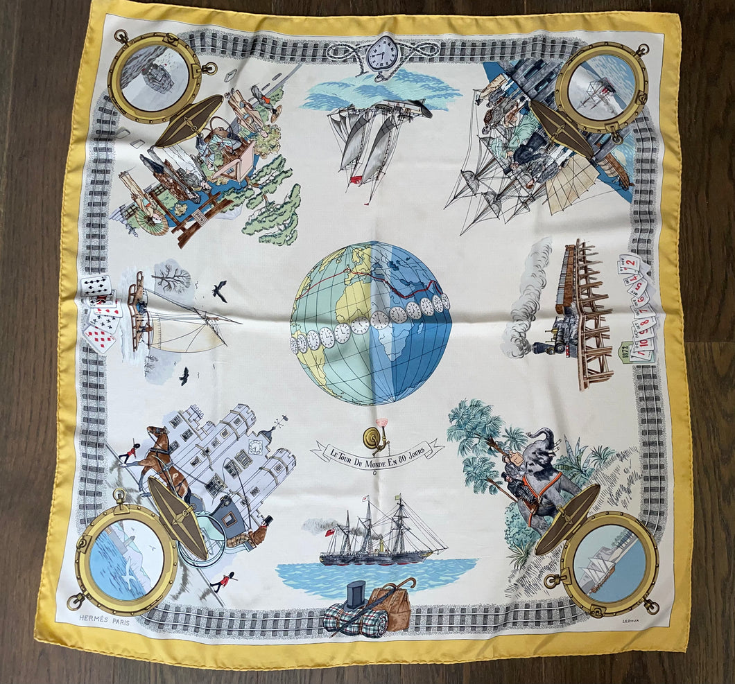 Hermes Silk Scarf «Le tour du monde en 80 jours» by Philippe Ledoux.
