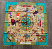 Load image into Gallery viewer, Hermes Silk Twill Scarf “Les Clefs du Notre Enfance” by Lois Dubigeon.