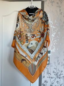 Hermes Cashmere and Silk GM Shawl “‘La Vie du Grand Nord” (Life in the Great North) by Aline Honoré 140