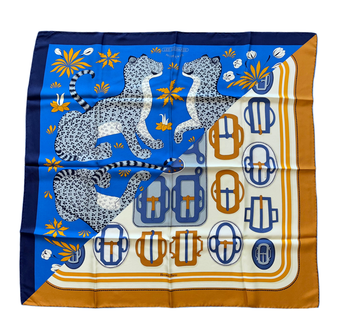 Hermes Wash Silk Scarf “Les Leopards Modernes” by Christiane Vauzelles and Françoise de La Perrière.