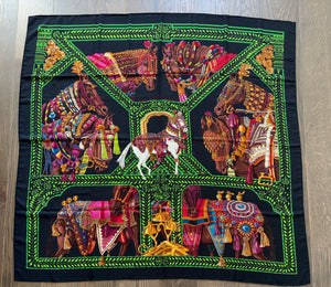 Hermes Cashmere/Silk GM Shawl “LA DANSE DU CHEVAL MARWARI” by Annie Faivre 140.