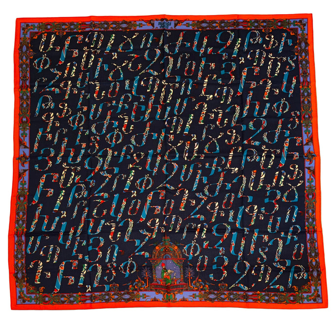 Rare Highly Collectible Hermes Cashmere and Silk GM Shawl “Lettres d’Erevan” by Karen Petrossian 140.