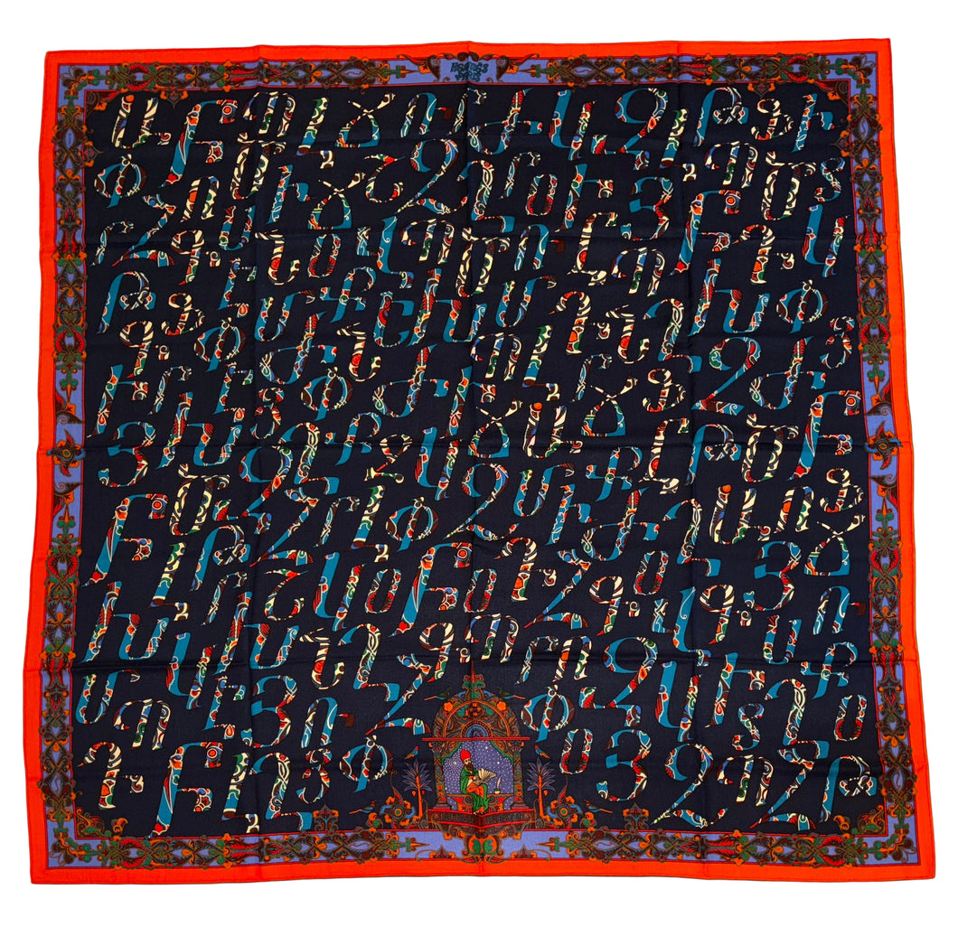 Rare Highly Collectible Hermes Cashmere and Silk GM Shawl “Lettres d’Erevan” by Karen Petrossian 140.