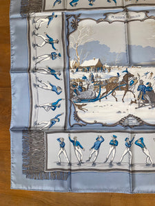 Limited Edition Hermes Silk Twill Scarf “Les Plaisirs du Froid" by Hugo Grygkar for Courmayeur.