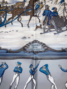 Limited Edition Hermes Silk Twill Scarf “Les Plaisirs du Froid" by Hugo Grygkar for Courmayeur.