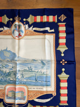 Load image into Gallery viewer, Hermes silk scarf &quot;Rocher de la Vierge, Le Port, Vieux Villa Eugenia A Biarritz” by Hugo Grygkar.