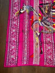 Hermes precious embroidered Silk Shawl “Pegase d’Hermes Au Bloc” 140