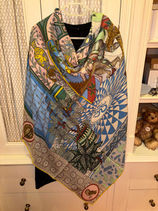Hermes Cashmere and Silk GM Shawl «La Danse des Amazones» by Edouard Baribeaud 140.
