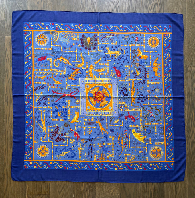 Hermes Cashmere and Silk GM Shawl “Forces de la Vie” by Christine Henry 140.