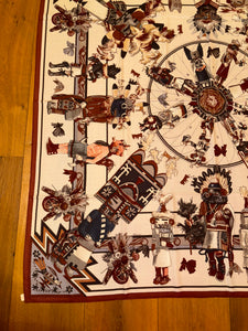 Hermes Cashmere and Silk GM Shawl “Kachinas” by Kermit Oliver 140.