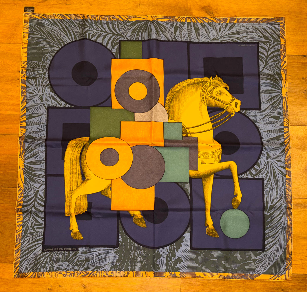 Hermes 100% Silk Twill Scarf “Cavalier en Formes” by Gianpaolo