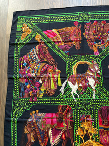 Hermes Cashmere/Silk GM Shawl “LA DANSE DU CHEVAL MARWARI” by Annie Faivre 140.