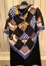 Load image into Gallery viewer, Limited Edition collaboration Comme des Garçons and HERMES 100% SILK TWILL Scarf “Coaching” by Rei Kawakubo and Julie Abadie.
