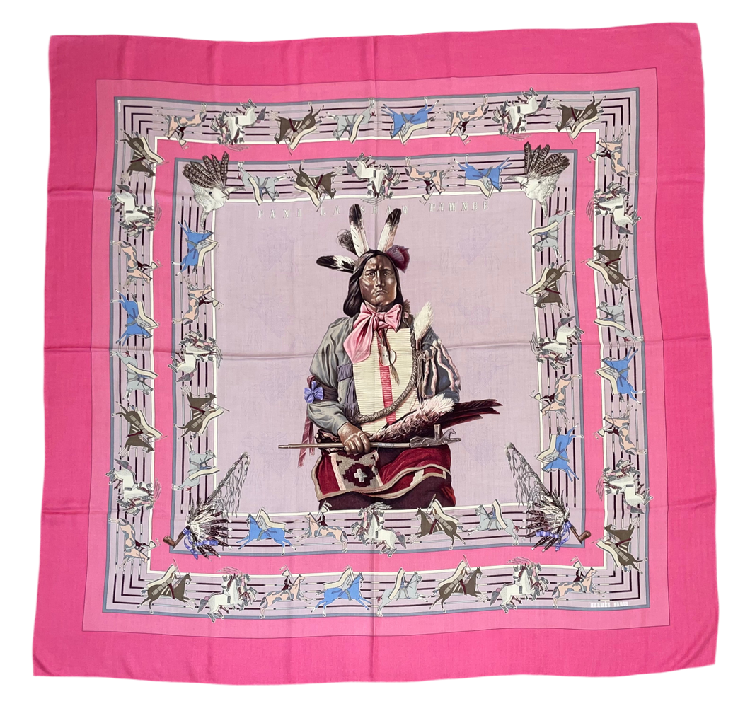 Hermes Cashmere and Silk Scarf “La Pani Shar Pawnee” by Kermit Oliver 140.